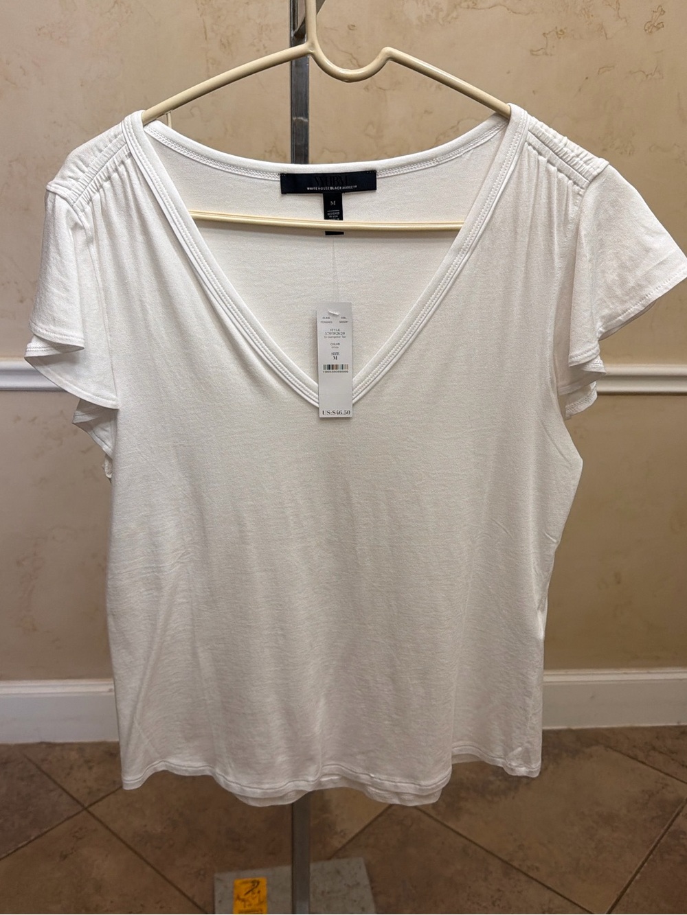 White House Black Market White V-Neck Short Sleeve Top